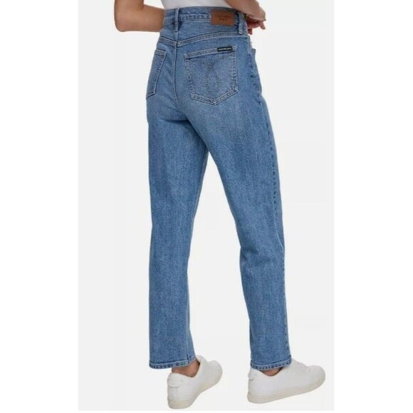 CALVIN KLEIN High Rise Straight Leg Jeans Sz 14 Light Blue Denim Crop Ankle  NWT - Picture 1 of 15